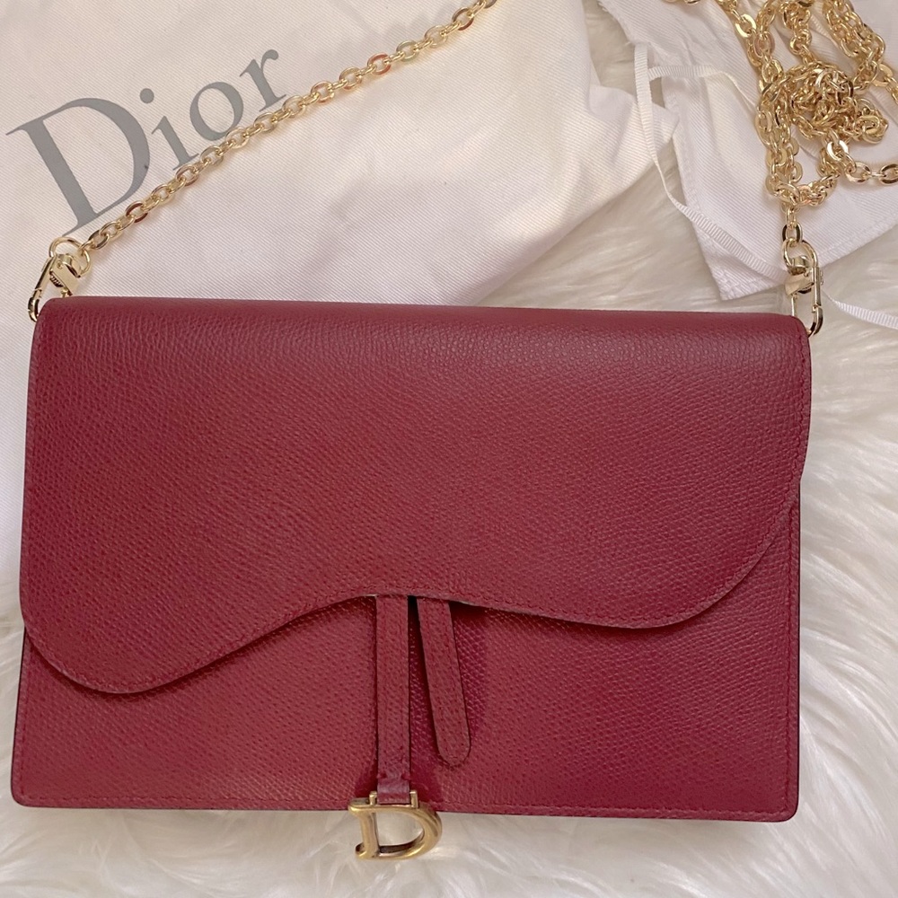 Auth. Christian Dior Saddle Pouch Grained Calfskin